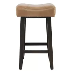 Camel Wood and Leather Backless Stool