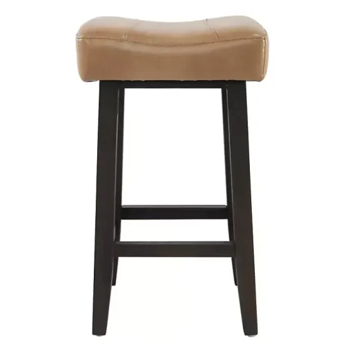 Camel Wood and Leather Backless Stool