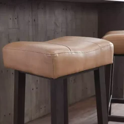 Camel Wood and Leather Backless Stool