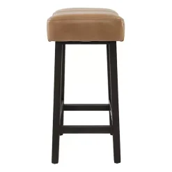 Camel Wood and Leather Backless Stool