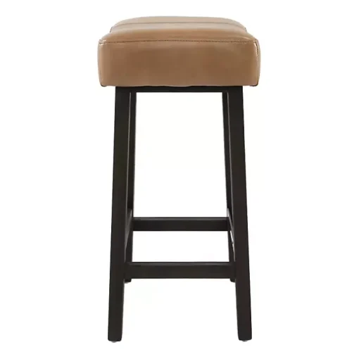 Camel Wood and Leather Backless Stool