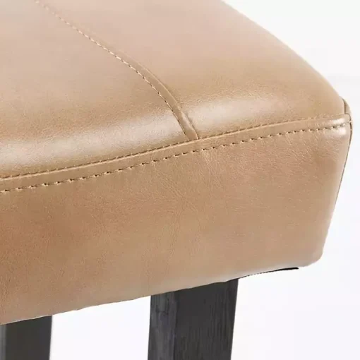 Camel Wood and Leather Backless Stool