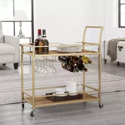 Celeste Gold Metal and Wood Bar Cart