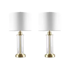 Clear Glass Base Gold Table Lamps, Set of 2