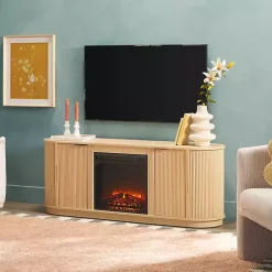 Coastal Oak Reeded Fireplace Media Cabinet