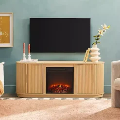 Coastal Oak Reeded Fireplace Media Cabinet