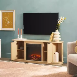 Coastal Oak Reeded Fireplace Media Cabinet
