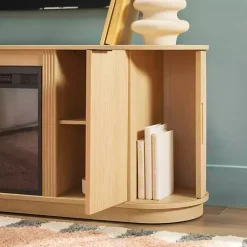 Coastal Oak Reeded Fireplace Media Cabinet