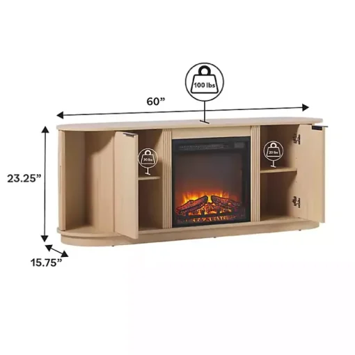 Coastal Oak Reeded Fireplace Media Cabinet
