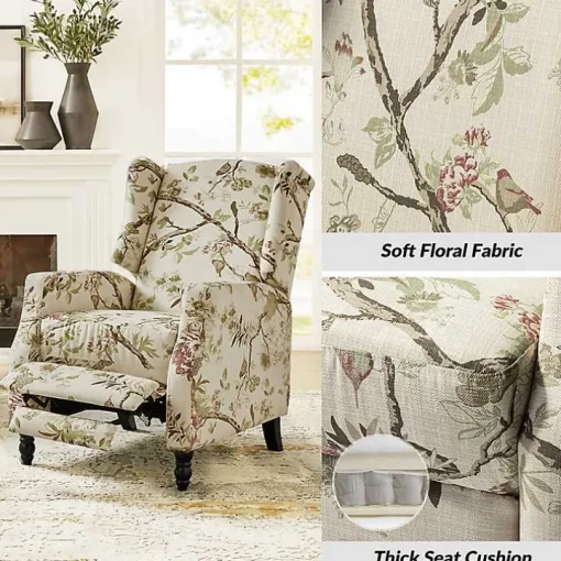 Cream Vintage Floral Reclining Armchair