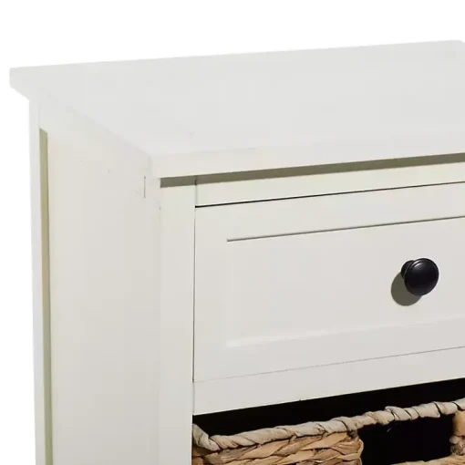 Cream Wood Side Table with Woven Baskets