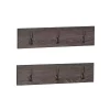 Dark Brown Wooden 3-Hook Coat Racks, Set of 2