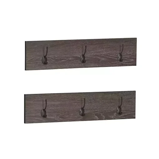 Dark Brown Wooden 3-Hook Coat Racks, Set of 2
