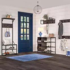 Dark Brown Wooden 3-Hook Coat Racks, Set of 2