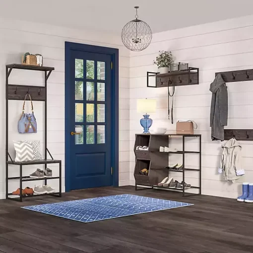 Dark Brown Wooden 3-Hook Coat Racks, Set of 2
