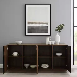 Dark Walnut Wood and Black Metal Sideboard