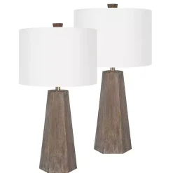 Distressed Brown Hexagonal Table Lamps, Set of 2