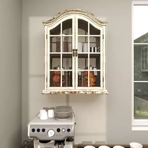Distressed Cream Wood Wall Cabinet