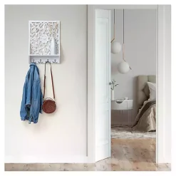 Distressed White Floral Carved Wall Shelf