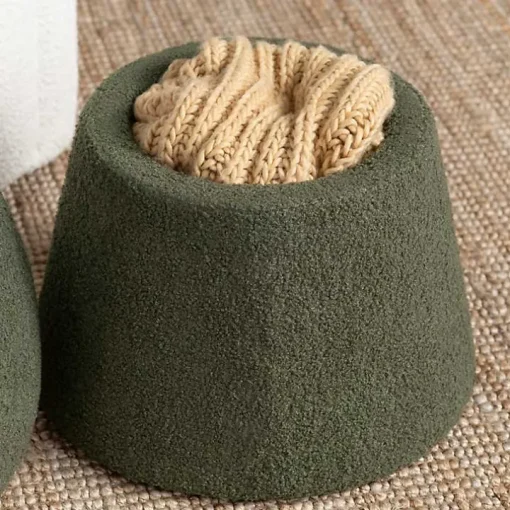 Drak Green Boucle Mushroom Storage Ottoman
