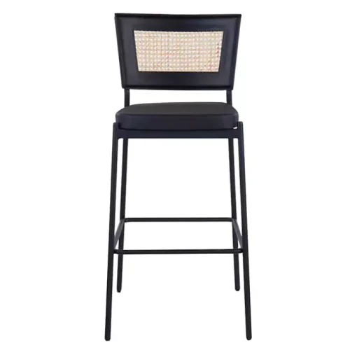 Faux Leather and Rattan Bar Stools, Set of 2