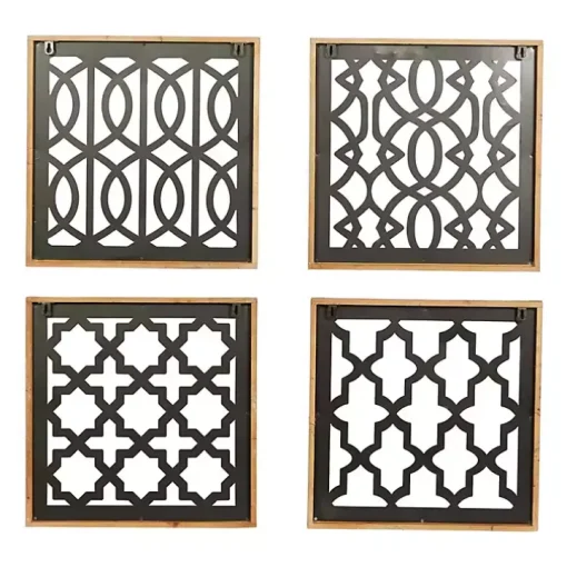 Framed Matte Black Metal Wall Plaques, Set of 4