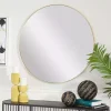 Gold Wood Round Frame Mirror