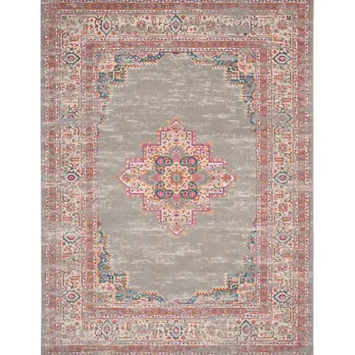 Gray & Pink Central Motif Botanical Area Rug, 9x12