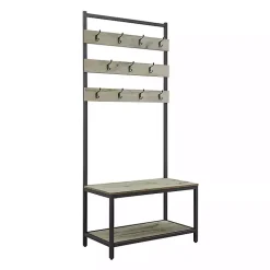 Gray and Black Wood Bench Hall Tree