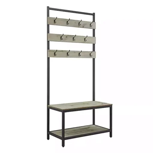 Gray and Black Wood Bench Hall Tree