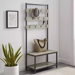 Gray and Black Wood Bench Hall Tree