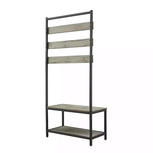 Gray and Black Wood Bench Hall Tree