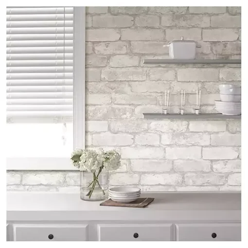 Gray and White Rustic Brick Peel & Stick Wallpaper
