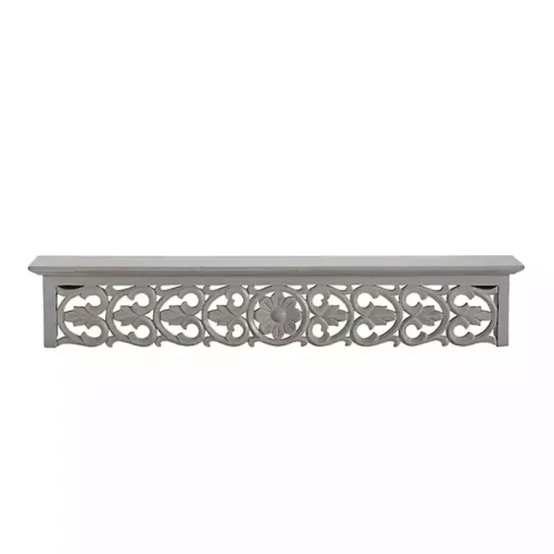Gray Carved Floral Decorative Wall Shelf