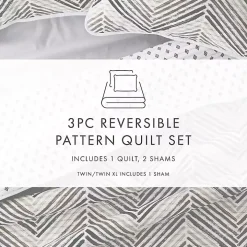 Gray Chevron Reversible 3-pc. Queen Quilt Set