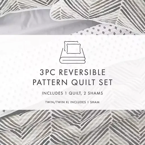 Gray Chevron Reversible 3-pc. Queen Quilt Set