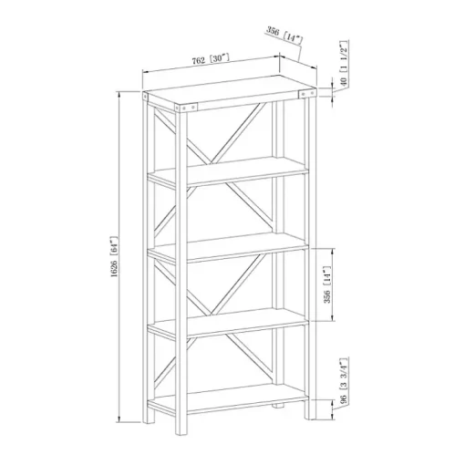 Gray Wash Metal X Frame Back Bookshelf