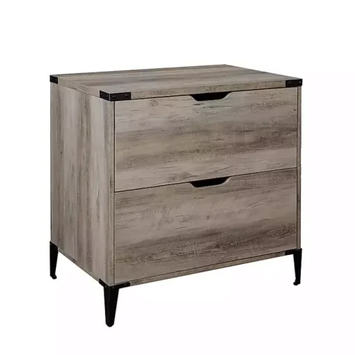 Gray Wood and Iron Accent Filing Cabinet
