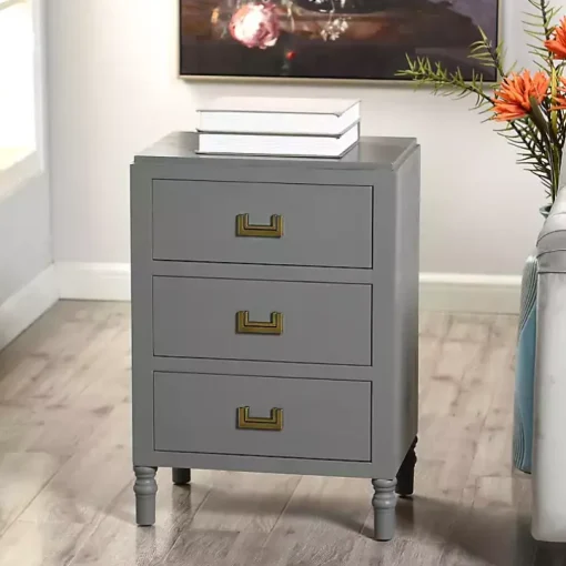 Gray Wood 3-Drawer Layla Nightstand