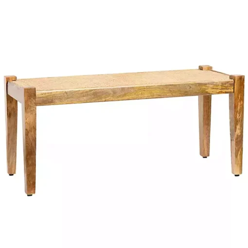 Handwoven Rattan Cane and Mango Wood Bench