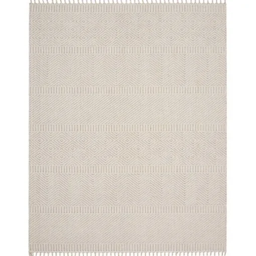 Ivory Chevron Diamond Tasseled Area Rug, 7x10