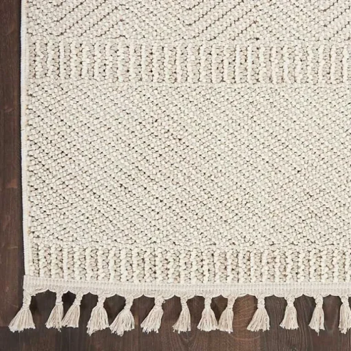 Ivory Chevron Diamond Tasseled Area Rug, 7x10