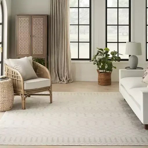 Ivory Moroccan Washable Area Rug, 9x12