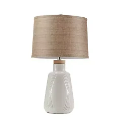Ivory Textured Ceramic Boho Table Lamp
