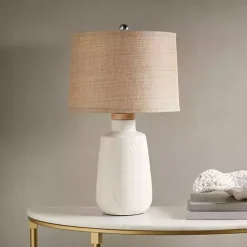 Ivory Textured Ceramic Boho Table Lamp