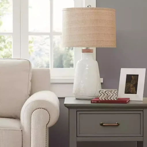 Ivory Textured Ceramic Boho Table Lamp