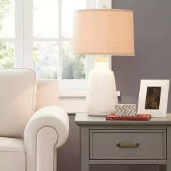 Ivory Textured Ceramic Boho Table Lamp