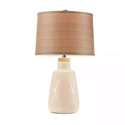 Ivory Textured Ceramic Boho Table Lamp