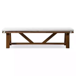 Ivory Upholstered Rustic Wood Katie Dining Bench