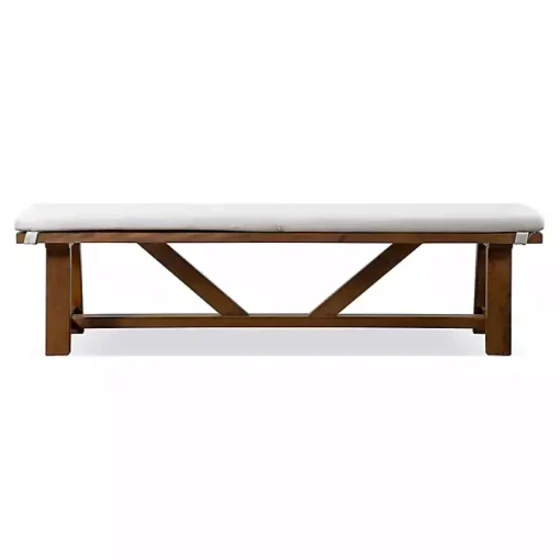 Ivory Upholstered Rustic Wood Katie Dining Bench